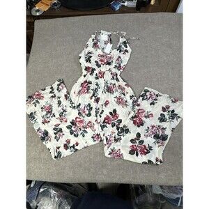 Roe & May NWT Bright Floral Open Tie Back Wide Leg Jumpsuit Garden Party‎